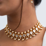 Solitaire Polki Choker Necklace with Earrings