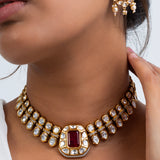 Harmony Polki Choker Necklace with Earrings