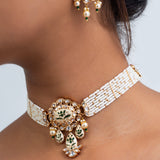 Himalaya Pushpa Polki Choker Necklace with Earrings