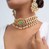 Lustre of Ivy Polki Choker Necklace with Earrings