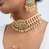 Lustre of Ivy Polki Choker Necklace with Earrings