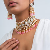 Gulratan Polki Choker Necklace with Earrings