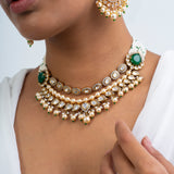 Pearl Ivy Polki Necklace with Earrings