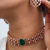 Emerald Cascade Polki Choker Necklace with Earrings