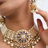 Swarn Sindhu Polki Choker Necklace with Earrings