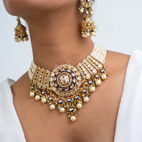 Swarn Sindhu Polki Choker Necklace with Earrings