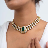 Emerald Lusture Polki Choker Necklace with Earrings