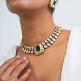 Emerald Lusture Polki Choker Necklace with Earrings