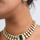 Emerald Lusture Polki Choker Necklace with Earrings