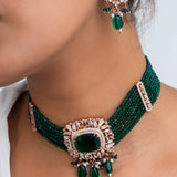 Vidhya Harit Polki Choker Necklace with Earrings