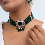 Vidhya Harit Polki Choker Necklace with Earrings