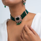 Vidhya Harit Polki Choker Necklace with Earrings