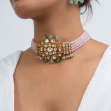 Suman Haar Polki Choker Necklace with Earrings