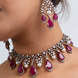 Firelight Grace Polki Choker Necklace with Earrings