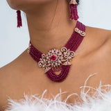 Red Horizon Polki Choker Necklace with Earrings