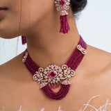 Red Horizon Polki Choker Necklace with Earrings