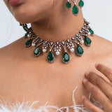 Smaragd Pushpa Polki Choker Necklace with Earrings