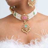 Harit Aruni Polki Choker Necklace with Earrings