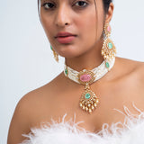 Harit Aruni Polki Choker Necklace with Earrings