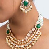 Verdant Harmony Polki Necklace with Earrings