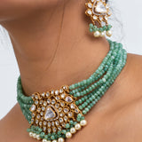 Hira Panna Polki Necklace with Earrings