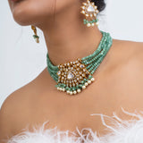 Hira Panna Polki Necklace with Earrings