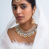 Sagar Moti Polki Necklace with Maang Tika and Earrings