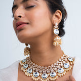 Sagar Moti Polki Necklace with Maang Tika and Earrings