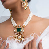 White Gardenia Polki Necklace with Earrings