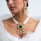 White Gardenia Polki Necklace with Earrings