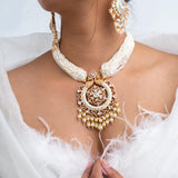 Snowlit Symphony Polki Necklace with Earrings