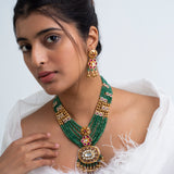 Mehndi Chhaya Polki Necklace with Earrings