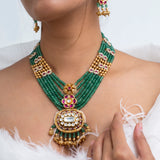 Mehndi Chhaya Polki Necklace with Earrings