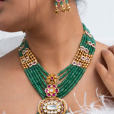 Mehndi Chhaya Polki Necklace with Earrings