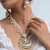 Neelam Moti Polki Necklace with Earrings