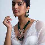 Green Enchantment Polki Necklace with Earrings