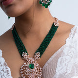 Green Enchantment Polki Necklace with Earrings