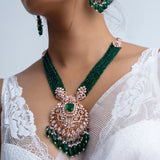 Green Enchantment Polki Necklace with Earrings