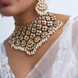 Sheesh Mahal Polki Necklace with Maang Tika and Earrings