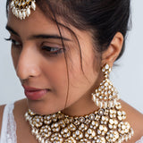 Sheesh Mahal Polki Necklace with Maang Tika and Earrings