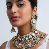 Emerald Green Polki Meenakari Necklace & Tikka Set