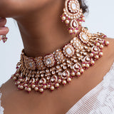 Ruby Red Polki Necklace and Tikka Set