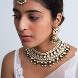 Emerald Green Polki Necklace and Tikka Set