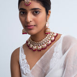 Ruby Red Meenakari Polki Necklace and Tikka Set