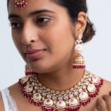 Ruby Red Meenakari Polki Necklace and Tikka Set