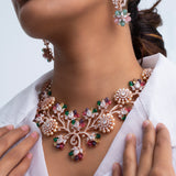 Vivid Bloom Polki Necklace with Earrings