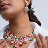 Vivid Bloom Polki Necklace with Earrings