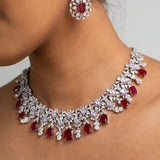 Red Dew Drops Necklace with Earrings