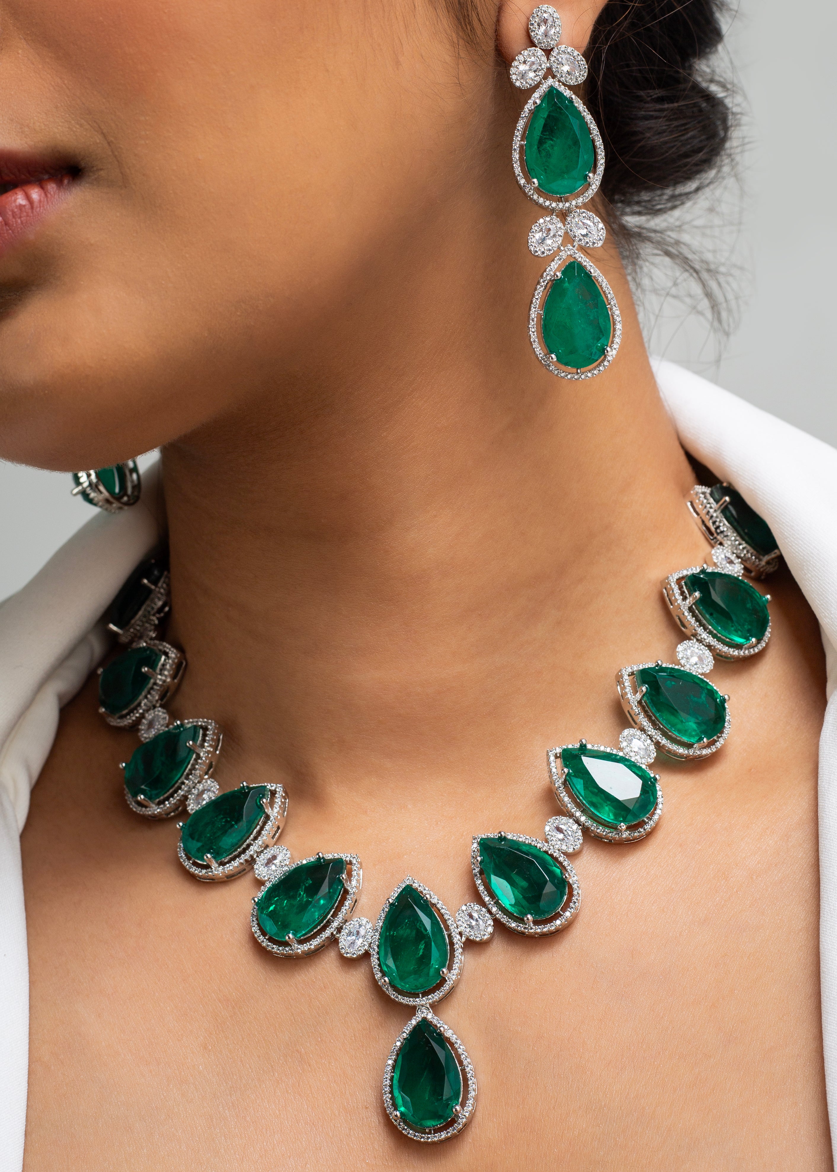 Emerald Drops Necklace with Earrings – Zevar King