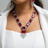 Ruby Solitaire Necklace with Earrings